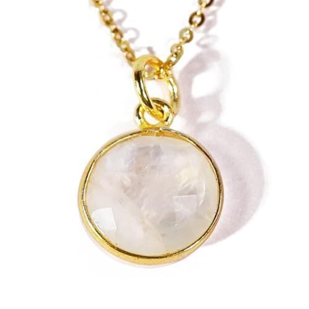 6676 Moonstone Artisan Pendant Necklace, Round White Gemstone, 18K Plate